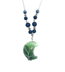 EMF 5G Shielding Necklace Crescent Moon Shungite Hematite Green Aventurine Black Tourmaline