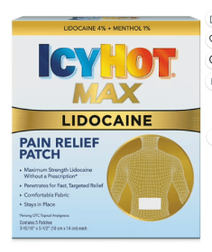 Icy Hot Max Topical Pain Reliever Patches, Numbing Cream and Muscle Rub Alternative, 4% Lidocaine and 1% Menthol, 5 Count