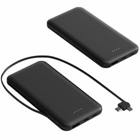 10000mAh Power Bank Portable Phone Charger External Battery Pack with LT & Type-C Double-ended Cable Type-C USB Cable Fit For IOSPhone 14 Android (Color: Black)