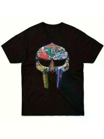 Men's 100% Cotton Graphic T-Shirt - Retro MFDoom Design with Bold "DOOM" Lettering & Unique Mask Print, (Color: Black, size: L)