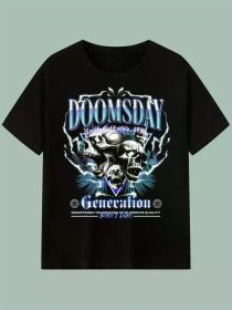 Men's Graphic Cotton T-Shirt - "DOOMSDAY" Lightning Storm Design, Black Short Sleeve, 100% Cotton, Casual & Sporty (Color: Black, size: XXL)